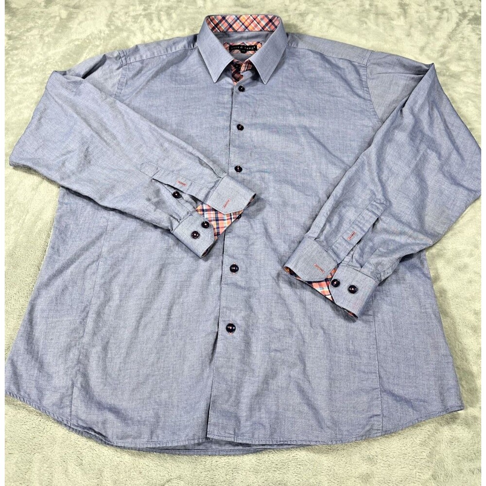 Jared Lang Mens Shirt 2XL Blue Button up Trim Flip Cuff Designer Business